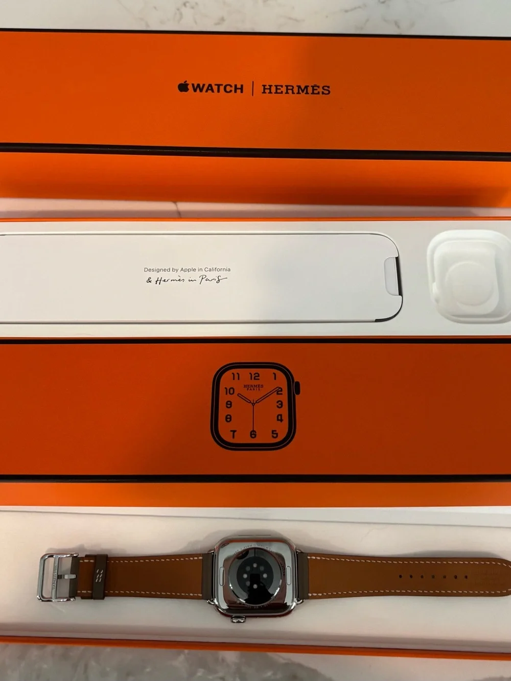 Hermes Smartwatch with Brown Leather Strap and Silver Case